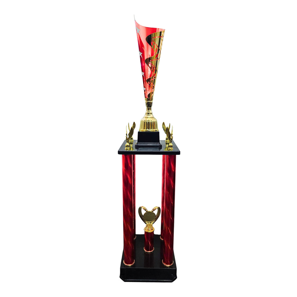 Gold Metal Star 4 Column Trophy