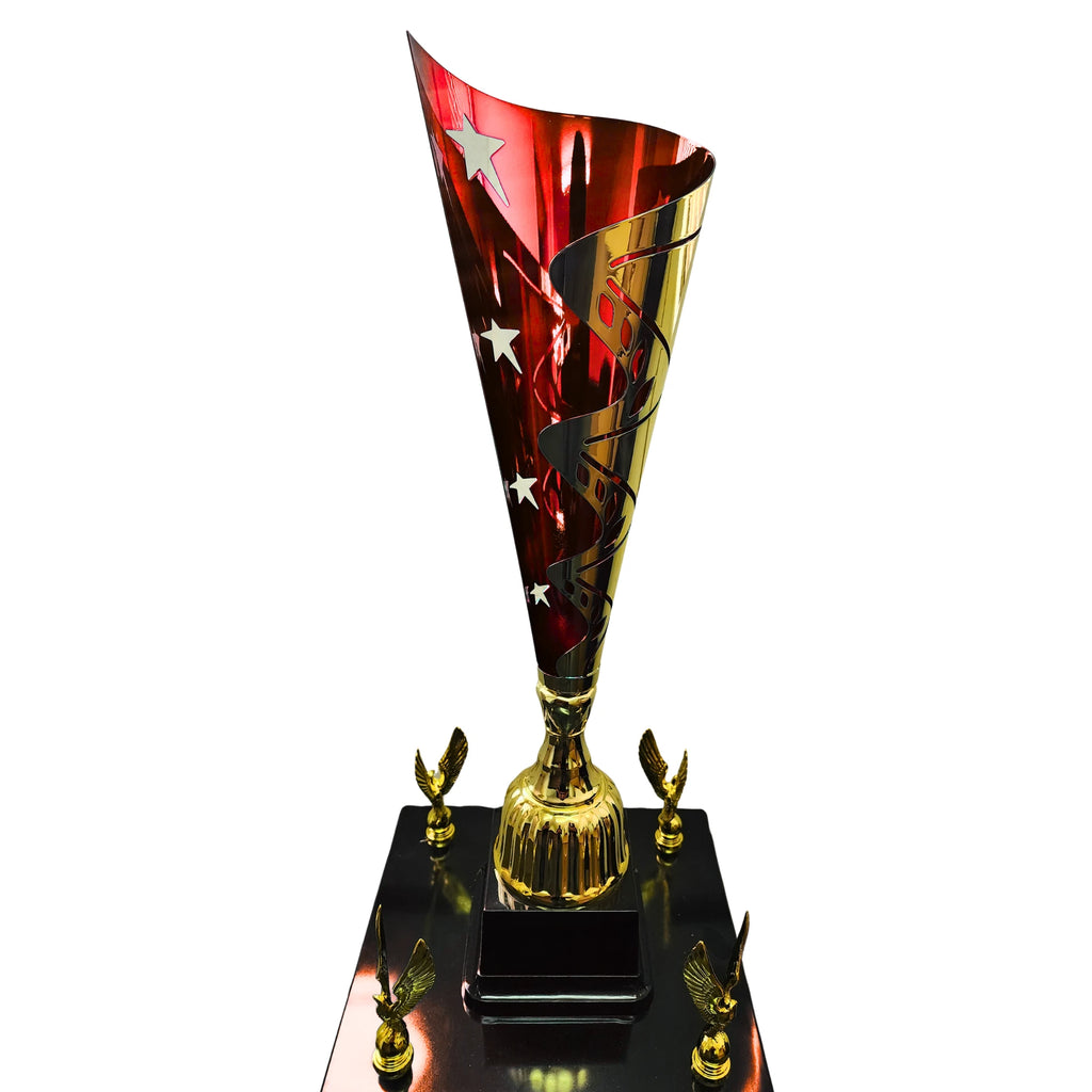 Gold Metal Star 4 Column Trophy