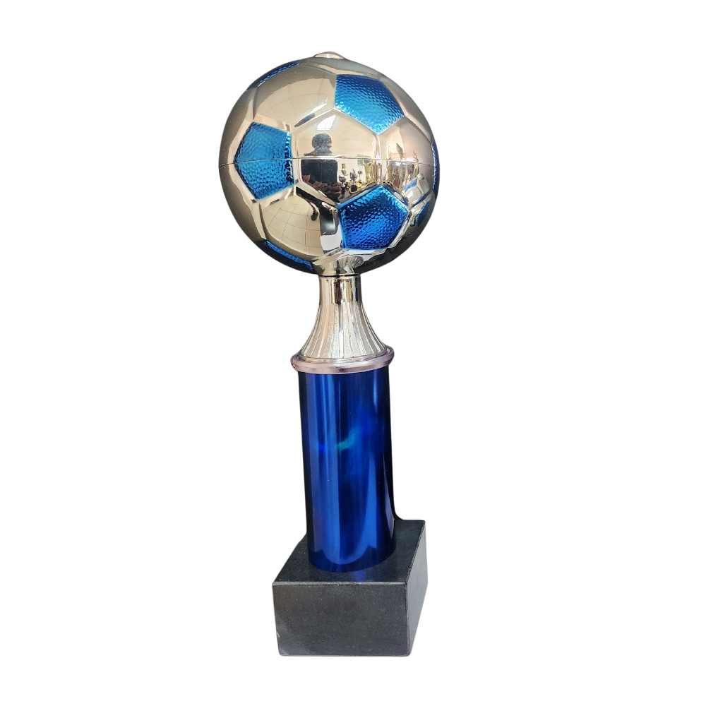 Soccer Ball Column Trophy (Silver/Blue)