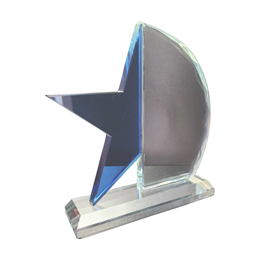 Half Star Glass Award (Blue/Red) - Woolf's Trophies And Engravers