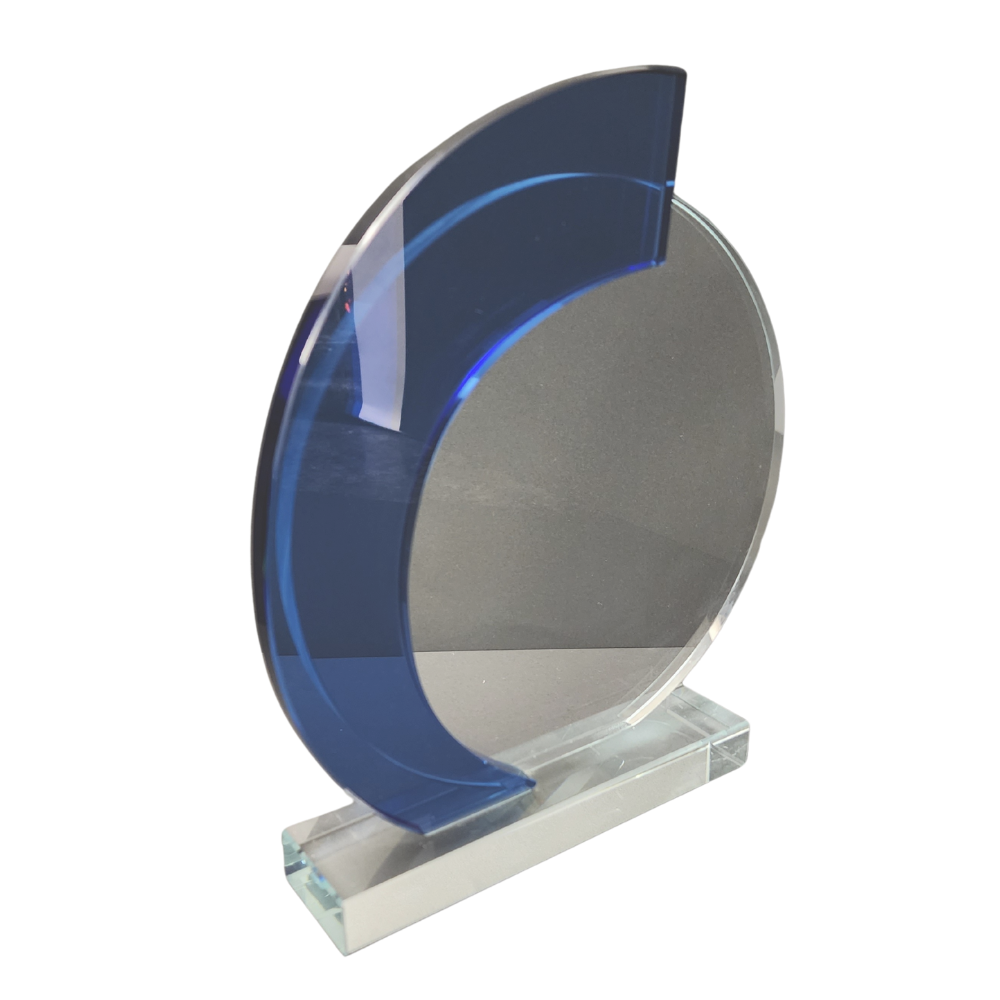 Round Blue Strip Glass Award - Woolf's Trophies And Engravers